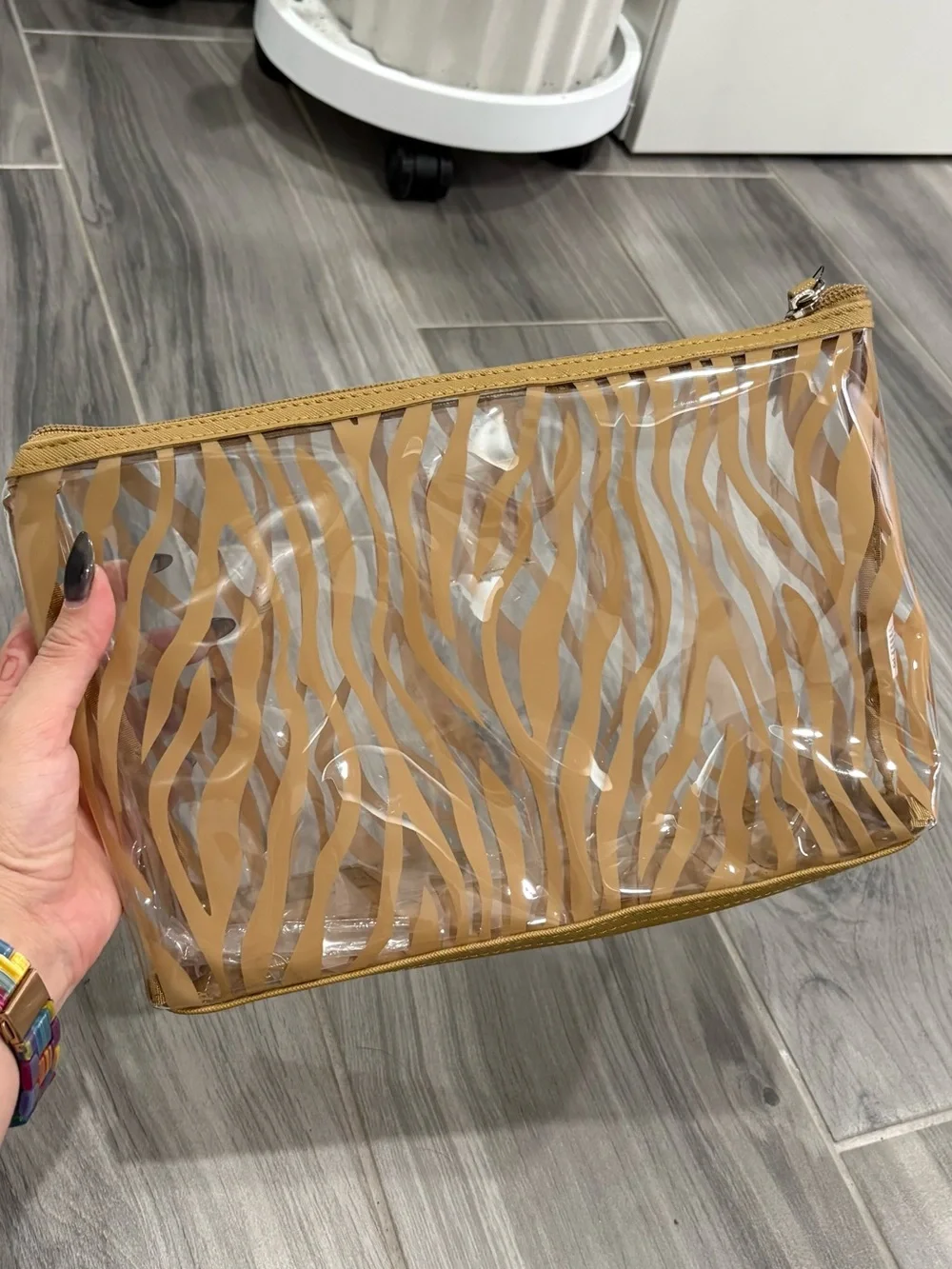 Tender Love & Carry Tan Zebra-Print Clear Cosmetic Pouch
